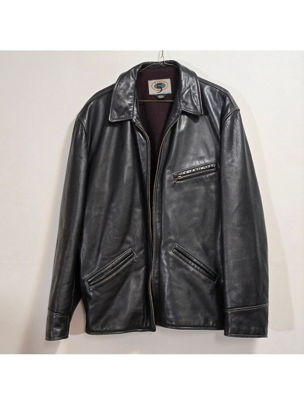 Vintage 90s Group 5 Classic Black 100% Leather Jacket With Lining Size L/XL
